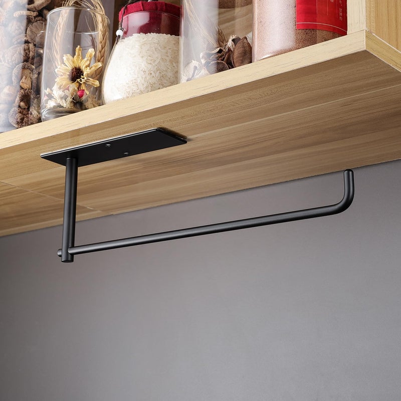 SUNTECH 2 Pack Paper Towel Holder Under Cabinet, Adhesive or Drilling Paper Towel Holder Wall Mounted, Stainless Steel Kitchen Towel Roll Holder for Bathroom, RV (Black) - Image 3